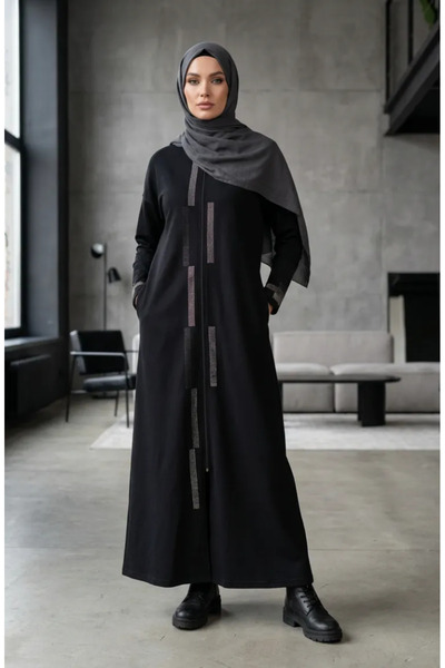 sefamerve Zippered Stoned Ferace 71181-03 Black