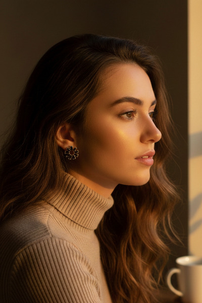 takimaster أقراط باجيت ستون ديزي سوداء للنساء - أقراط فولاذية بتصميم أنيق مطل...