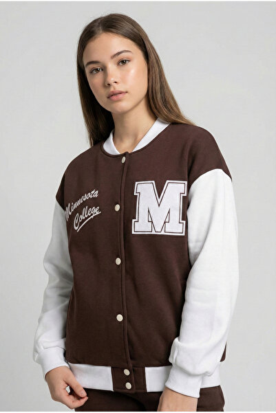 NEW JOURNAL Women's Brown Printed College Jacket Nj80