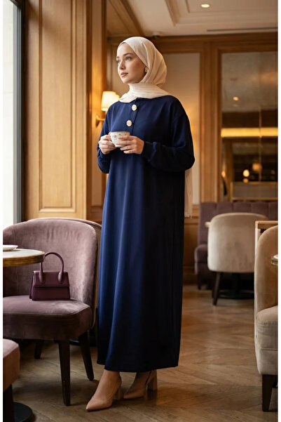 sefamerve Button Detailed Hijab Dress 2193-05 Navy Blue