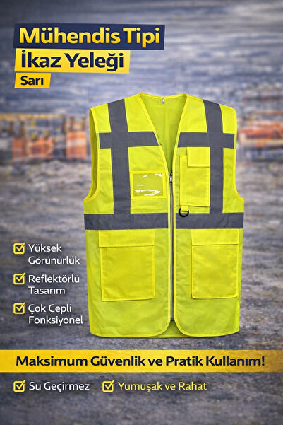 ery iş güvenliği ekipmanları Mühendis Tipi İkaz Yeleği Sarı – Reflektörlü, Ço...