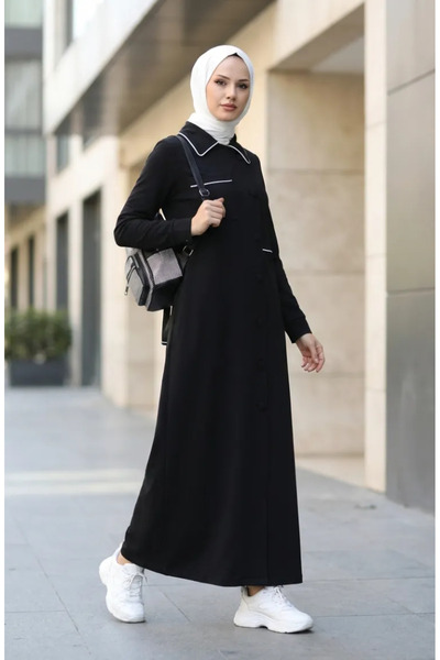 sefamerve Two-Thread Buttoned Ferace 71176-01 Black