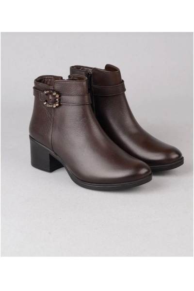 Anıl Ayakkabı Castle 61012 Women's Brown Genuine Leather Warm Lining Heeled Z...