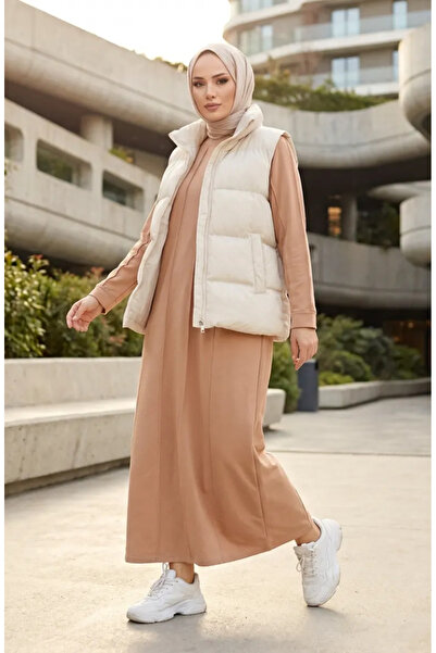 sefamerve Rochie sport cu două fire, mărime mare 12026-01 Bej