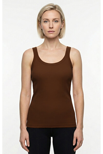 Cottonland Women's Clarisa Stretch Cotton Ribbed Fit Slim Tank Top Brown