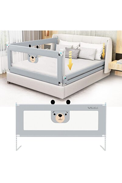 Kidizi Bariera protectie pat culisanta cu buzunar XXL 160 cm Funny Bear Grey,...