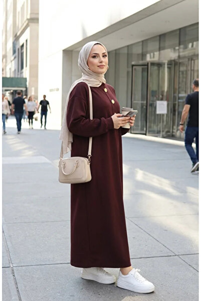 sefamerve Button Detailed Hijab Dress 2193-04 Brown