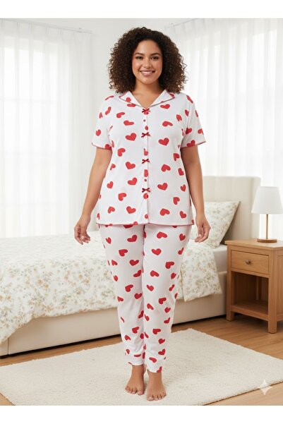 sleeproom Women's Summer Viscose Big Heart Pajama Set