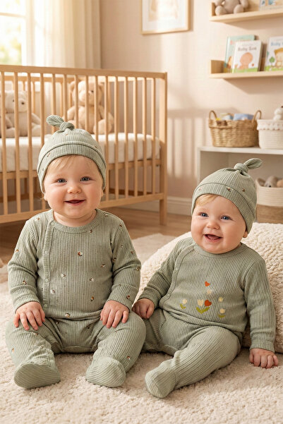 Babymod 2-Piece Cotton Baby Girl Romper Set with Floral Patterned Hat