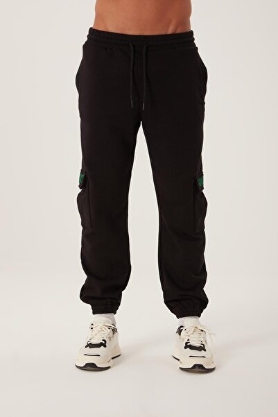 QUHOX Ανδρικό παντελόνι φόρμας Jogger με 3 κλωστές, μαύρο