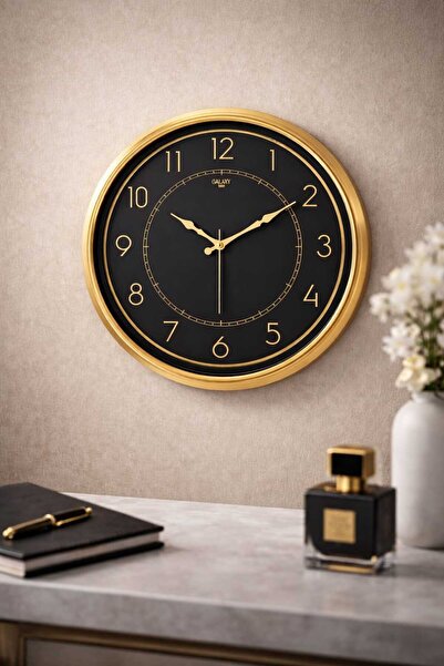 Galaxy Exclusive Gold Çerçeveli Duvar Saati – Altın Rakamlı, 50 cm