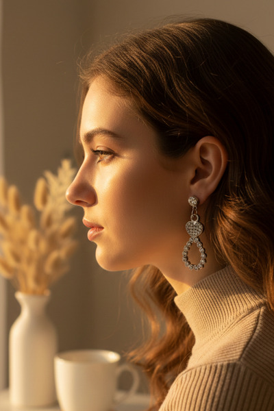 takimaster Women's Silver Color Zircon Stone Double Hoop Steel Earrings