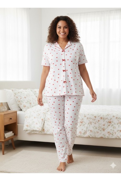sleeproom Women's Summer Viscose Small Heart Pajama Set