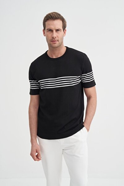 Cazador Tricou pentru bărbați, cu gât crew, tricotat, 30400 Negru