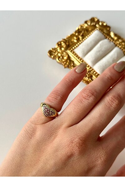 Charmist خاتم إصبع صغير من الفولاذ بتفاصيل قلب وردي قابل للتعديل