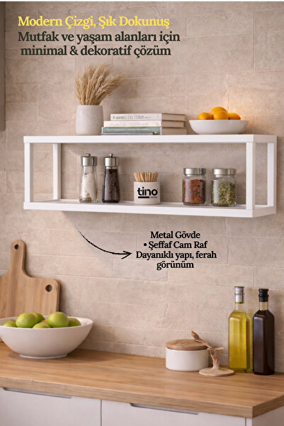 tino furniture Petti Metal Camlı Duvar Rafı - Mutfak, Banyo ve Yatak Odası İç...