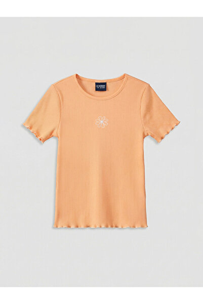 LC Waikiki Trendlucky Girls' T-Shirt with Embroidered Oval Collar and Contras...