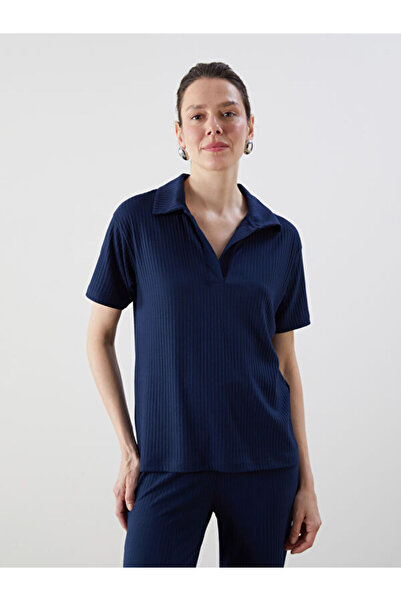 LC Waikiki Women's T-Shirt with a Textured Roba Collar in Reverse Style from ...