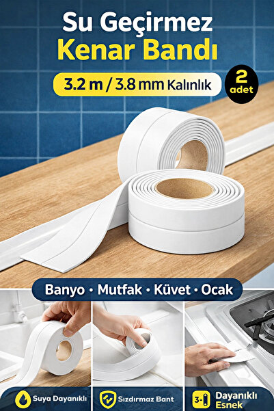 Tilbe Home 2li Su Geçirmez Kenar Bandı Banyo Küvet Mutfak Lavabo Ocak Kenarı ...