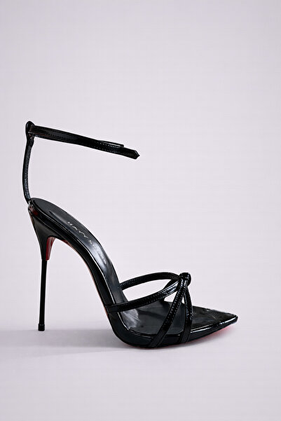 HAYYSHOES SİYAH RUGAN ÇELİK TOPUK HAKİKİ DERİ ASTARLI BANTLI TOPUKLU SANDALET