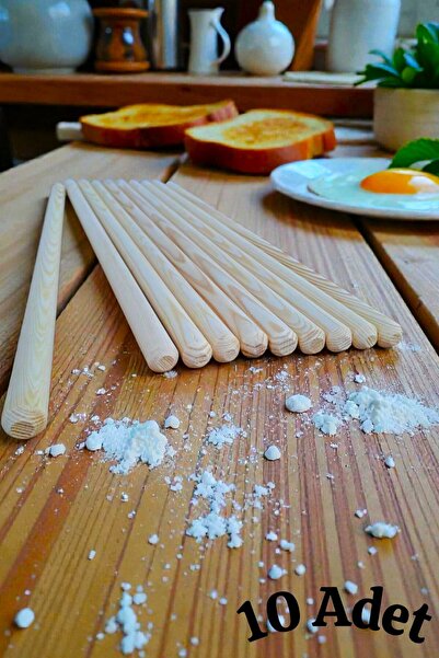 SWENCRAFT Ahşap Oklava 10 lu Mutfak Seti Çeyizlik 10 Adet 50 cm lik Eğilmez Y...