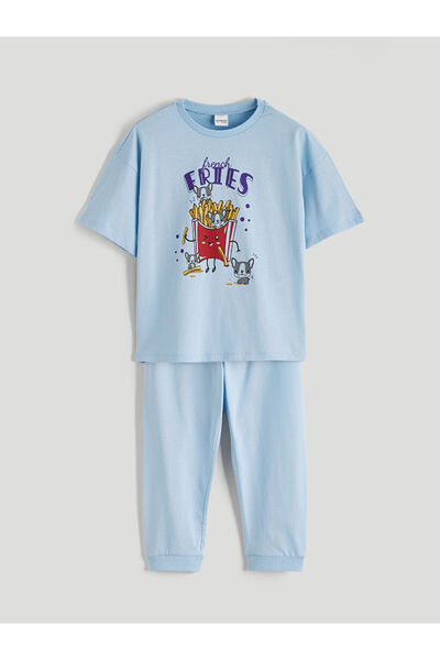 LC Waikiki طقم بيجامة بناتي مطبوع عليه ياقة روبا من UZG STORE