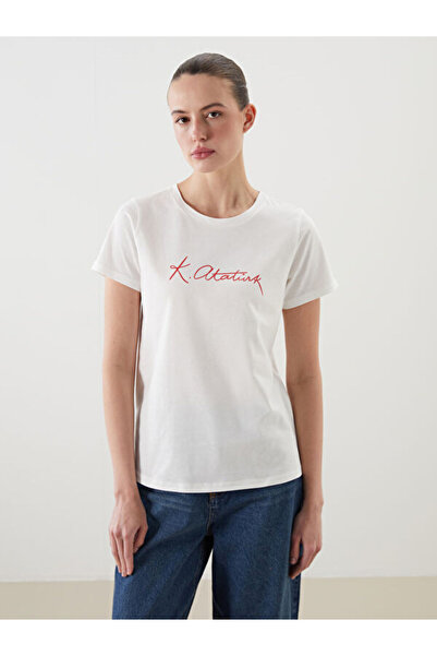 LC Waikiki Zero Roba Collar Ataturk Signature Printed Women's T-Shirt from Uz...