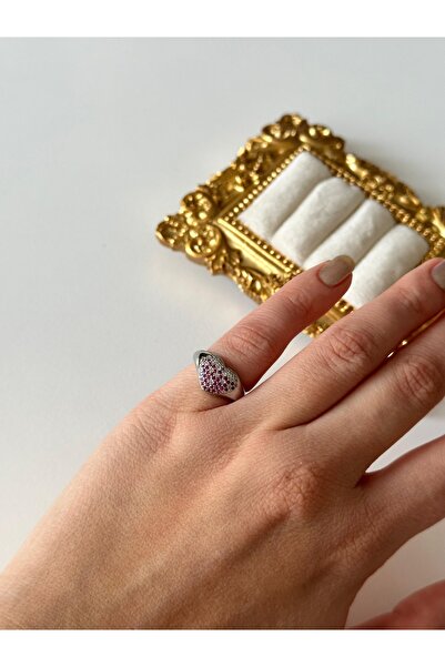 Charmist Steel Pink Heart Detail Pinky Ring Adjustable