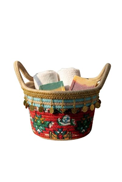 Premium Handmade Decorative Fabric Basket with Coin Tassels