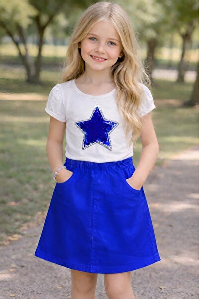 Trendy Mall Girl's Linen Skirt and Combed Cotton 2-Piece Set