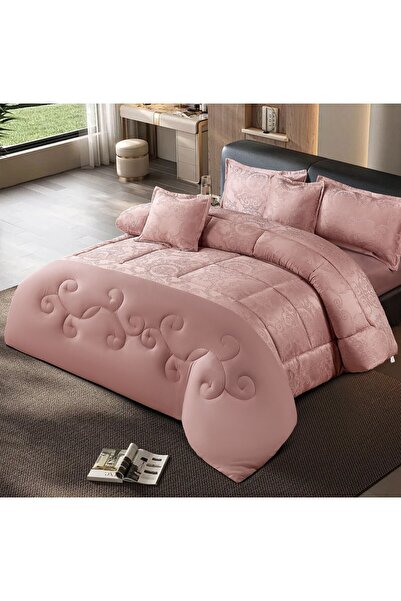 alzawia 6-piece double bedsheet set, plain with embossed pattern in distincti...