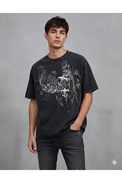 Joetsu Tricou unisex supradimensionat cu efect de spălare acidă - spălat supr...