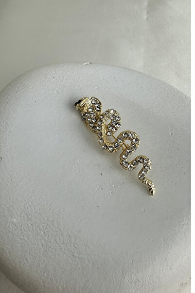 Modex Alın Rengi Taş Detaylı Tasarım Kobra Yılan Broş (5cm)