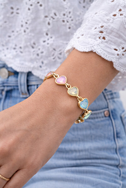 Modex Gold Yellow Adjustable Colorful Heart Detail Bracelet (15cm)