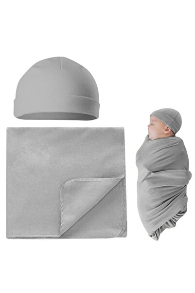 Kidizi Set paturica si caciulita din bumbac pentru nou-nascut Kidizi, Grey