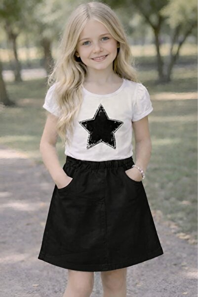 Trendy Mall Set din 2 piese pentru fete: fustă din in și cămașă din bumbac pi...