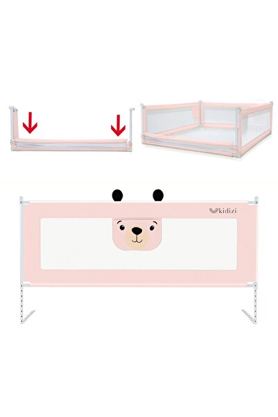 Kidizi Bariera protectie pat culisanta cu buzunar XXL 200 cm Funny Bear Pink,...