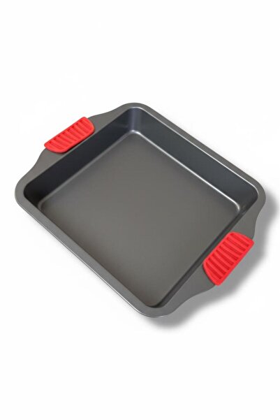 abnturk 28x25x6 Slikon Tutacaklı Çelik Teflon Kare Yanmaz Yapışmaz Fırın Tepsisi