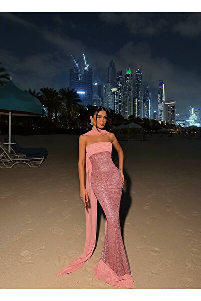 zoezoe STRAPLEZ YAKA PAYETLİ ŞAL DETAYLI UZUN ABİYE DÜĞÜN DAVET BALO MEZUNİYE...