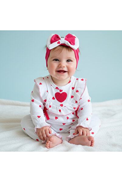 milay's life home collections طقم باندانال قطن 100% مطبوع ومنقوش على شكل قلب ...