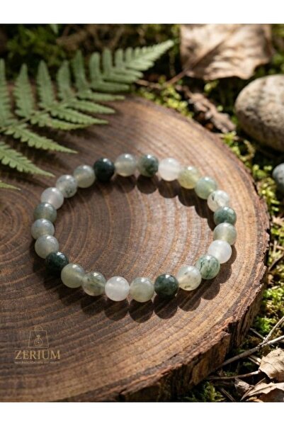 ZERİUM Natural Green Agate & White Agate Stone Balance and Peace Bracelet