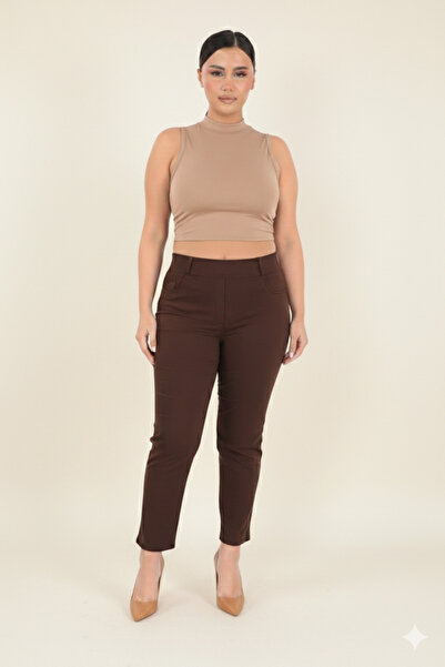 AKŞEN GİYİM Plus Size Full Lycra Tight-Up One Size High Waist Linen Pants Tha...