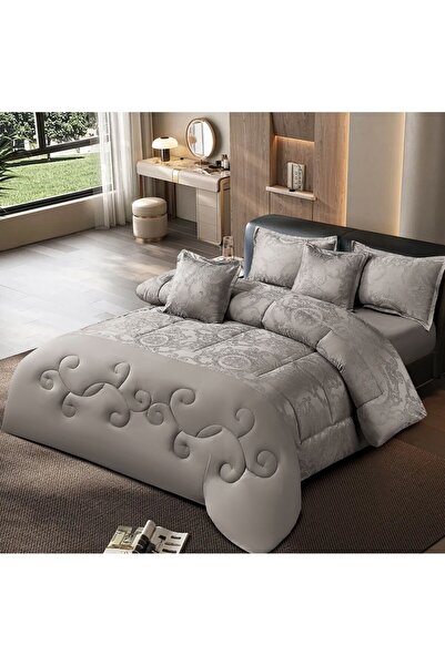 alzawia 6-piece double bedsheet set, plain with embossed pattern in distincti...
