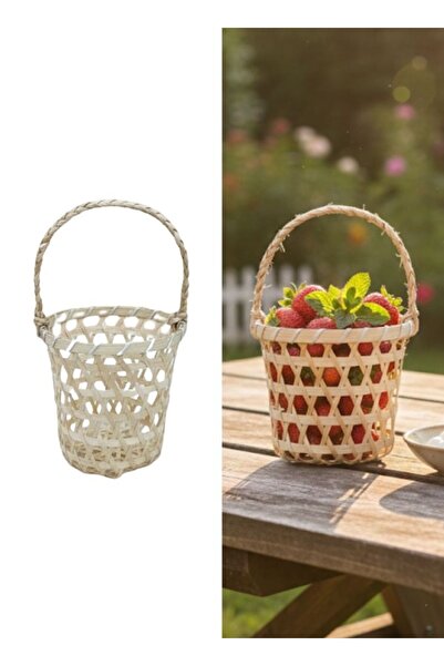 Premium Small Handwoven Bamboo Basket Lightweight Rustic Fruit Gift Basket