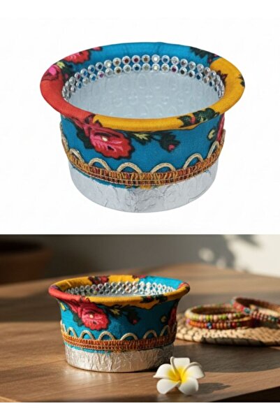 Premium Colorful Handmade Fabric Bowl with Foil Base Decor Container