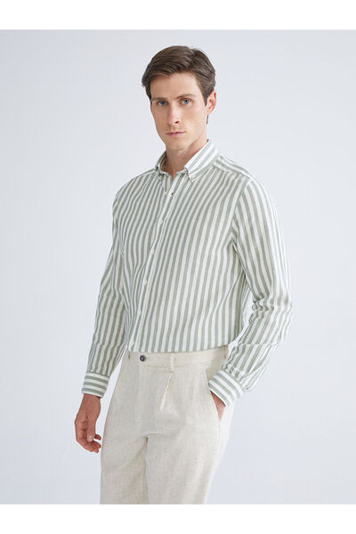 LC Waikiki Nevavm Regular Fit Long Sleeve Striped Men's Shirt with Difference