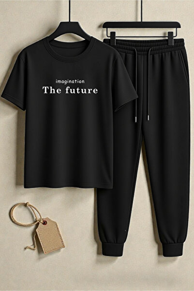 uyguntarz Unisex the Future Design Printed T-Shirt - 2-Piece Tracksuit Set
