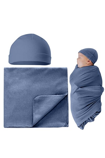 Kidizi Kidizi cotton blanket and hat set for newborns, Petrol Blue