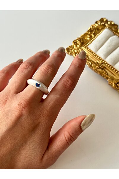 Charmist Steel Matte Blue Heart Detail Ring Adjustable