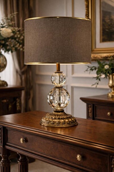 Lampada Sidney Eskitme Kaplama Kristal Taşlı Abajur - Hasır